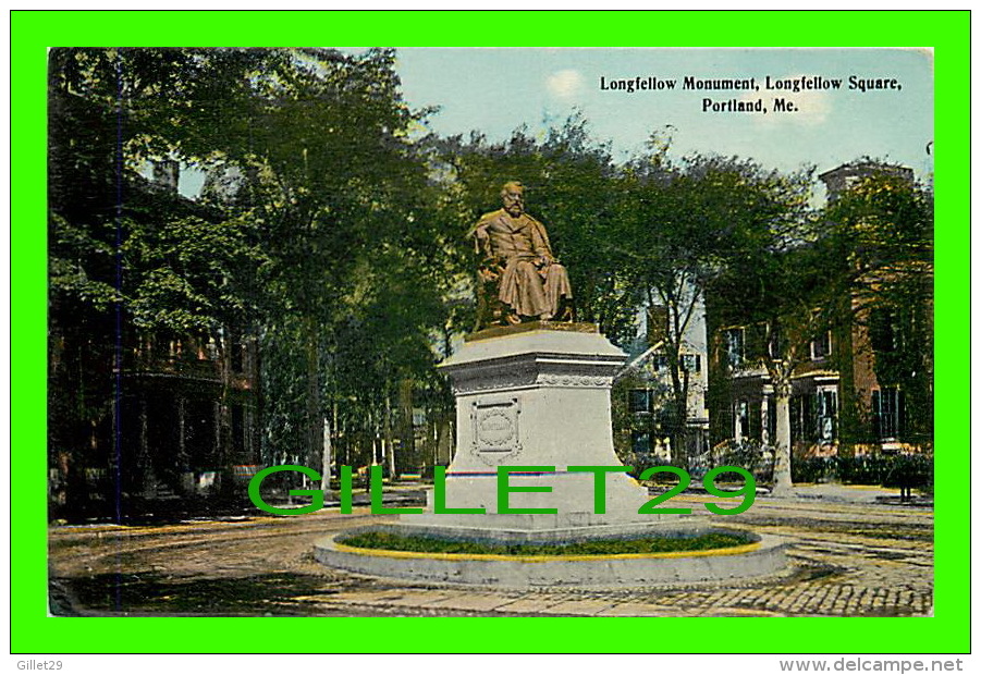 PORTLAND, ME - LONGFELLOW MONUMENT, LONGFELLOW SQUARE - UNCO - 3/4 BACK - - Portland