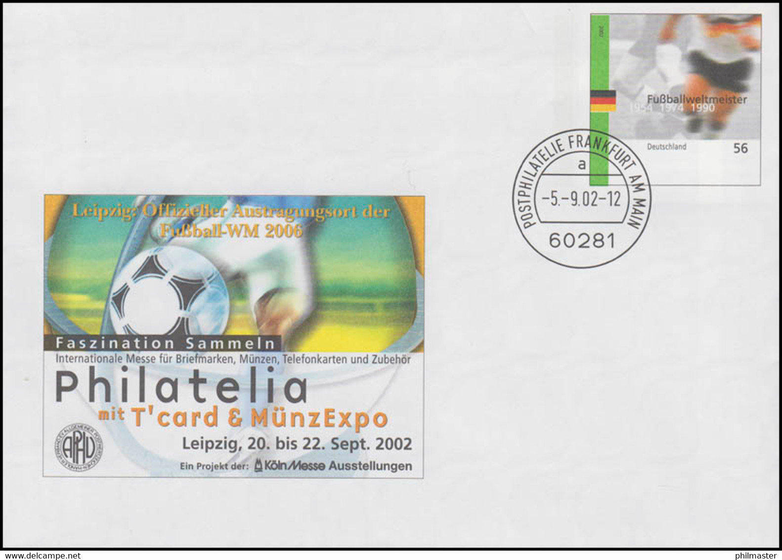 USo 42 PHILATELIA Leipzig 2002 Und Fußballweltmeister, VS-O Frankfurt 5.9.2002 - Briefomslagen - Ongebruikt