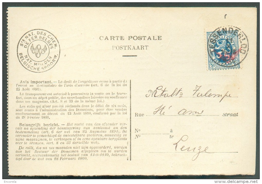 Service N°12 Obl. Sc TESSENDERLOO Sur Carte De SNCB Du 11-X-1934 Vers Leuze (verso : Cahcet Ferroviaire De Tessenderloo - Andere & Zonder Classificatie