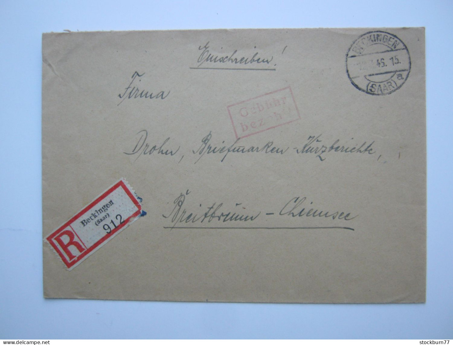 1946,  BECKINGEN,   Geb.Bez.,  Einschreiben - Cartas & Documentos