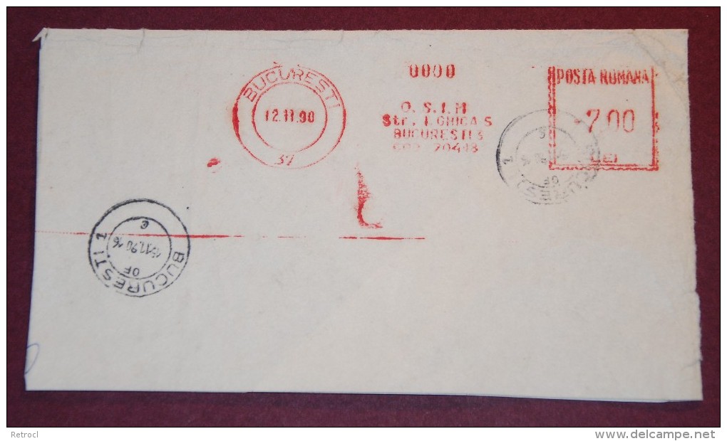 Romania - Roumanie - Machine Stamps On Cover Fragment - O.S.I.M. (STATE OFFICE FOR INVENTIONS AND TRADEMARKS)1990 - Franking Machines (EMA)