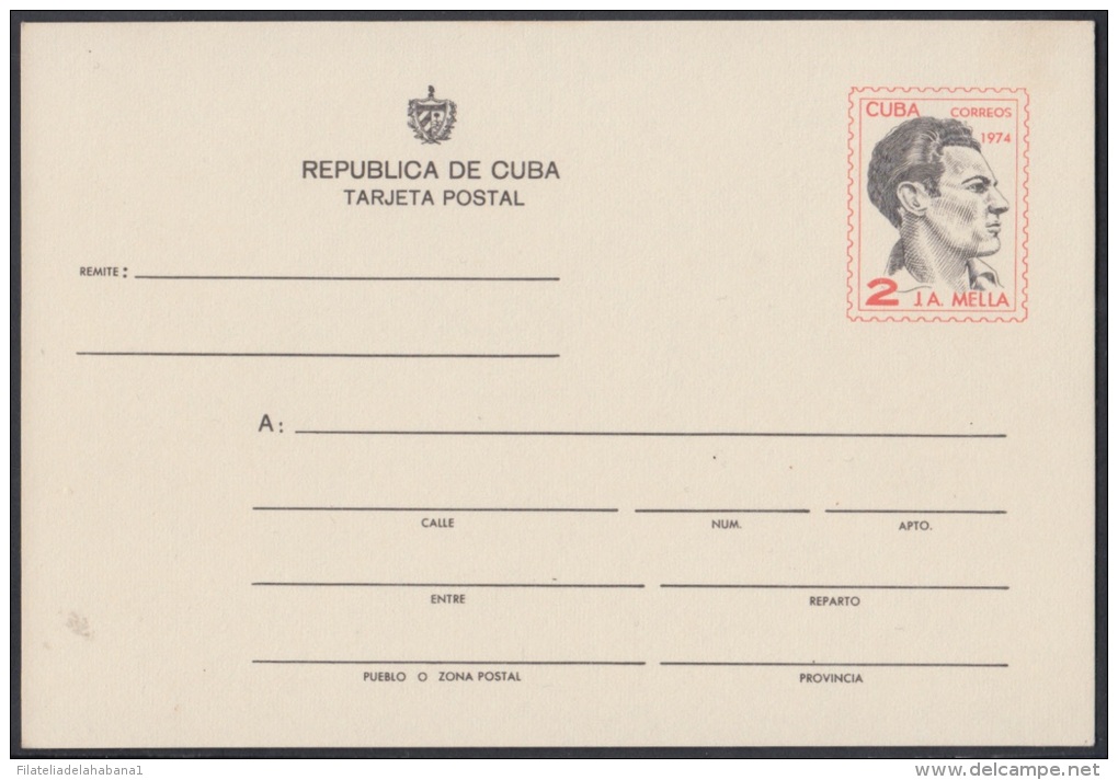 1974-EP-1 CUBA 1974. Ed.111. TARJETA ENTERO POSTAL. POSTAL STATIONERY. JULIO ANTONIO MELLA. UNUSED. - Covers & Documents