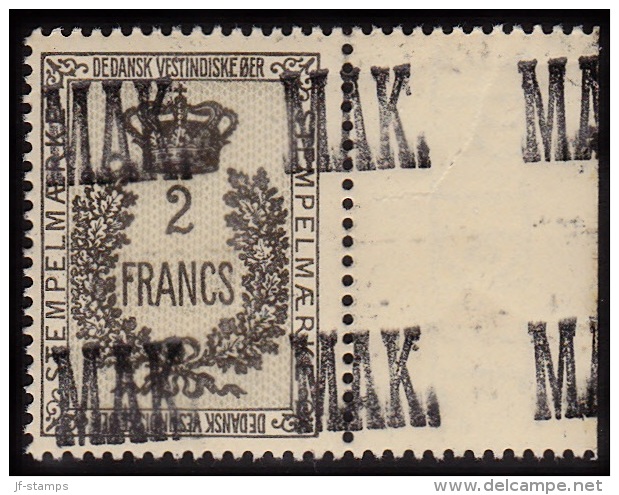 1907. STEMPELMÆRKE 2 FRANCS Overprint MAK. With Margin. (Michel: ) - JF103069 - Danish West Indies