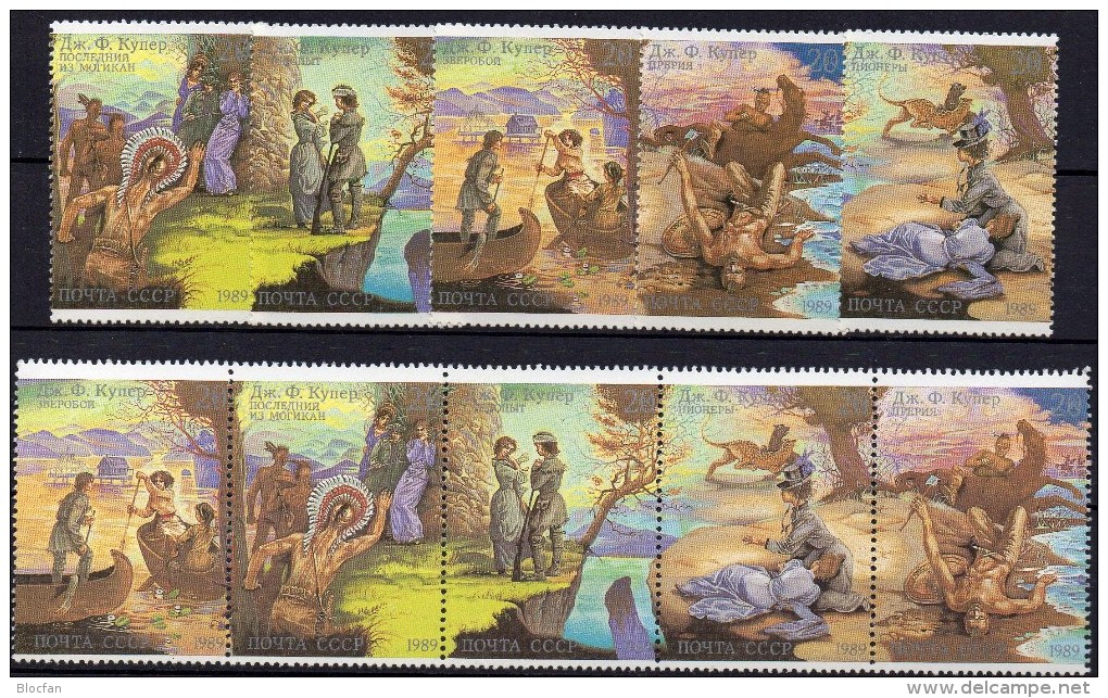 J.F.Cooper Pfadfinder 1989 Lederstrumpf-Erzählungen Plus Marken Sowjetunion 6009/3+Streifen ** 13€ Stamp Of USSR CCCP SU - Allemand