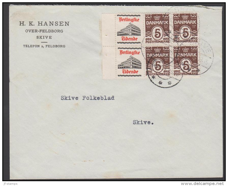 1927-1930. Wavy-line. Complete Bookletpane With 6-block BERLINGSKE TIDENDE + 5 øre Brow... (Michel: R 30) - JF171152 - Abarten Und Kuriositäten