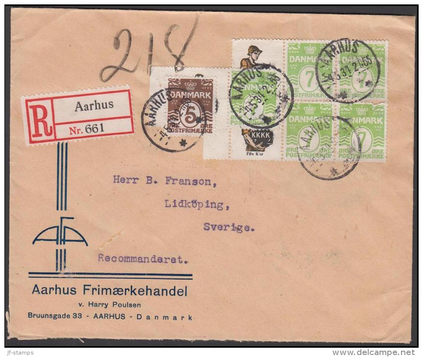 1927-1930. Wavy-line. Complete Bookletpane KKKK + 7 øre Yellowgreen And Pair + 5 øre On... (Michel: R 34) - JF171162 - Errors, Freaks & Oddities (EFO)