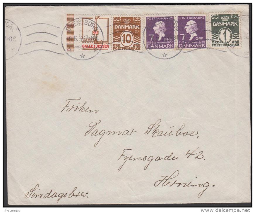 1931-1933. Wavy-line. GALLE & JESSEN + 10 øre Yellowbrown On Cover  From SVENDBORG 6.6.36. (Michel: R 44) - JF171202 - Errors, Freaks & Oddities (EFO)