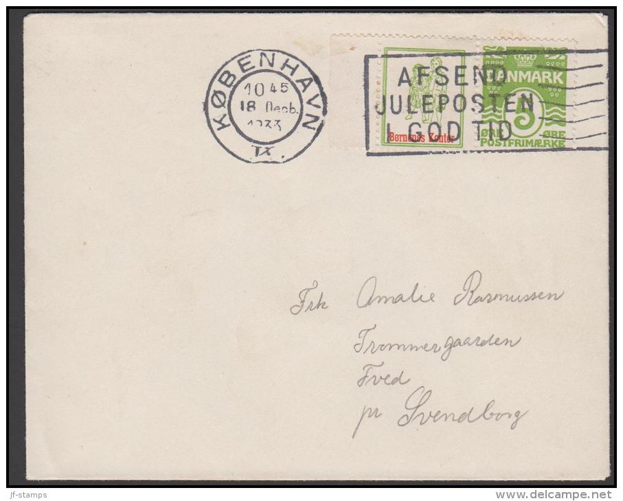 1931-1933. Wavy-line. Børnenes Kontor (with Frame, Red Text) + 5 øre Yellowgreen On Cov... (Michel: R 49) - JF171265 - Errors, Freaks & Oddities (EFO)