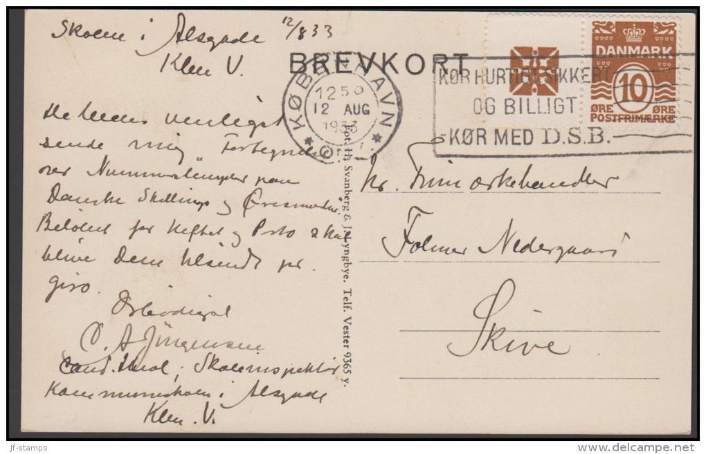 1931-1933. Wavy-line. CROSSES + 10 øre Yellowbrown On Postcard (Skolen I Alsgade) From ... (Michel: R 52) - JF171267 - Errors, Freaks & Oddities (EFO)