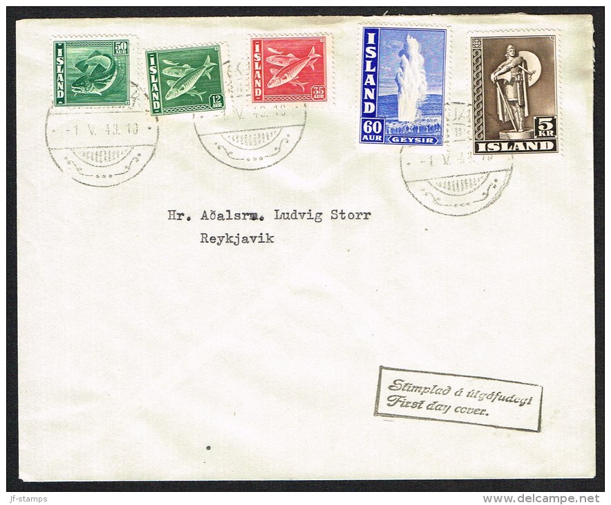 1943. Definitives. Set Of 5. FDC REYKJAVIK 1. V. 43. (Michel: 226A-230A) - JF104262 - Brieven En Documenten