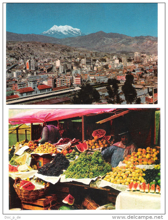 Bolivien - Bolivia - 2 Cards - La Paz - Market - Mercado - Air View - Bolivie