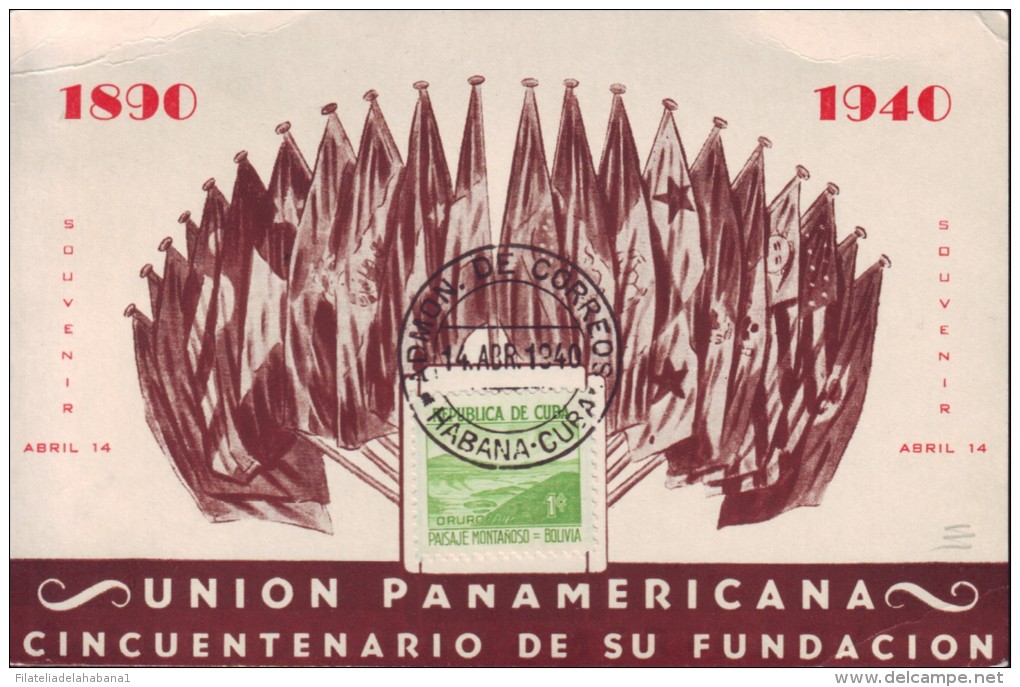 1940-H-41 CUBA. 1937. TARJETA ESPECIAL DE UNION PANAMERICANA CON UN SELLO DE LA SERIE ESCRITORES Y ARTISTAS. - Brieven En Documenten