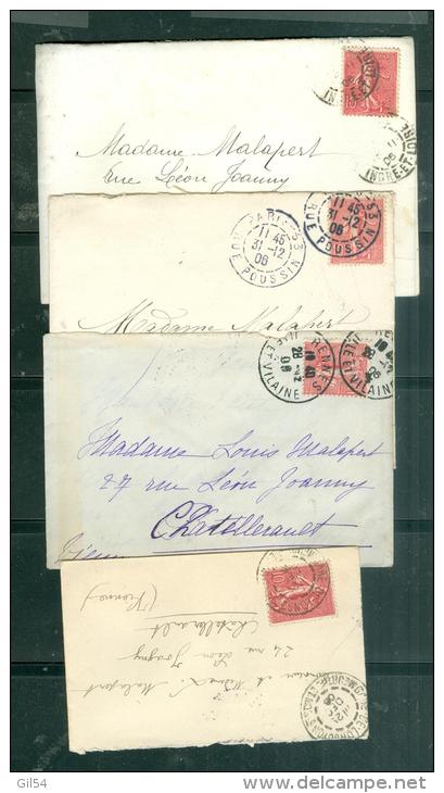 Lot De 4 Lettres Contenant Leur Correspondance D'époque Affranchie Par N°129 -  MALC16 - 1903-60 Sower - Ligned