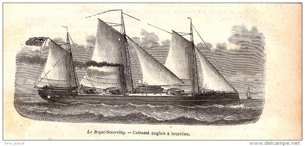 1884 - Gravure Sur Bois - Le Royal-Sovereing - Cuirassé Anglais à Tourelles - FRANCO DE PORT - Schiffe