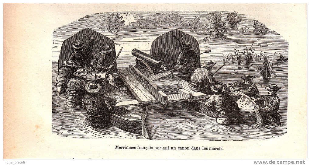 1884 - Gravure Sur Bois - Mérimacs Français Portant Un Canon Dans Les Marais - FRANCO DE PORT - Boten