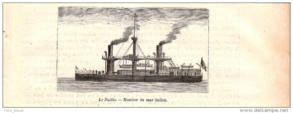 1884 - Gravure Sur Bois - Le Duilio - Monitor De Mer Italien - FRANCO DE PORT - Boten