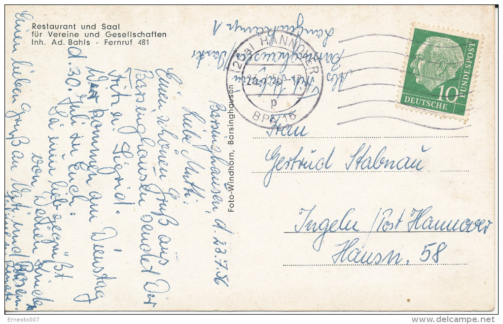 Postkarte CP DEUTSCHLAND BARSINGHAUSEN, 1956, Gebraucht - Siehe Scan - *) - Barsinghausen