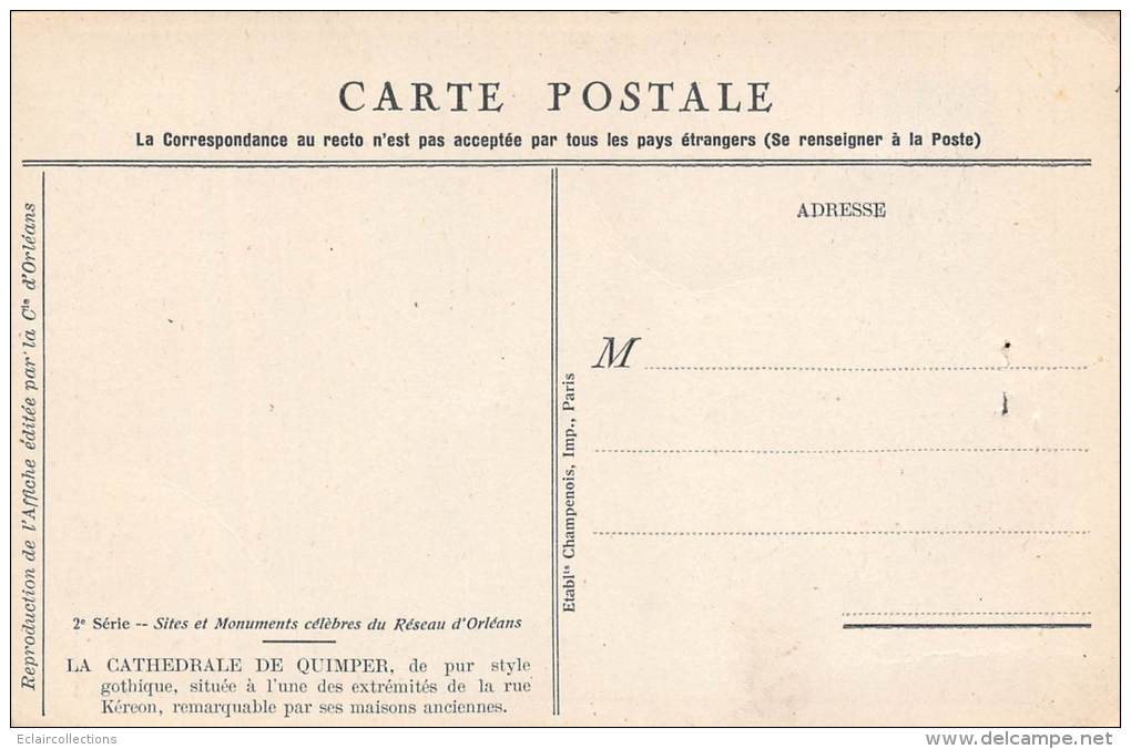 Bretagne    Carte Reproduction D'époque D'affiche De Chemin De Fer  -Réseau De La Cie D'Orléans.Quimper - Bretagne