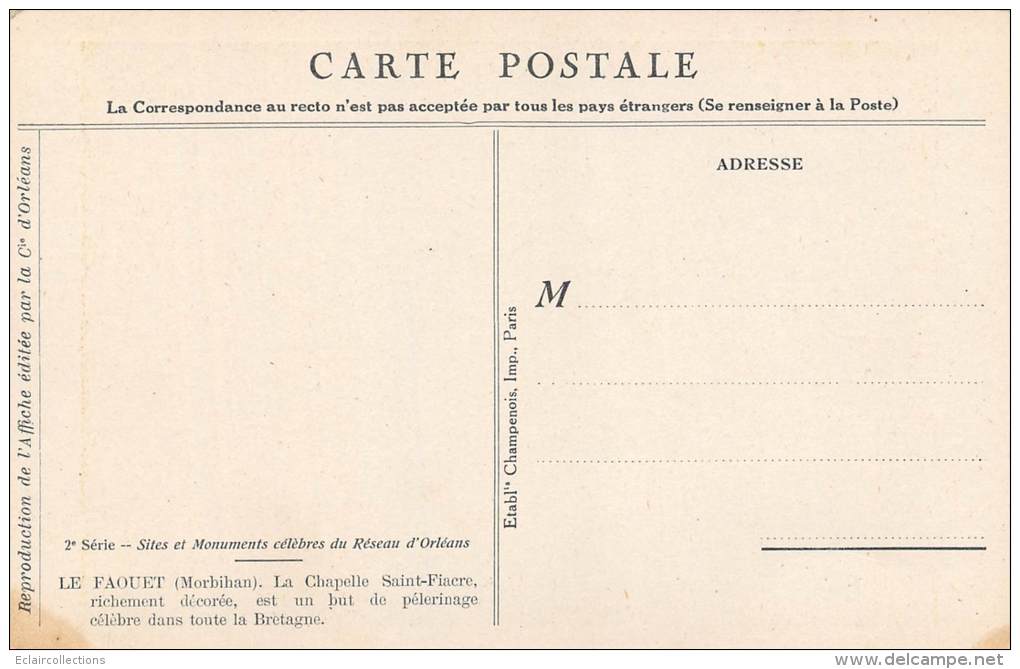 Bretagne    Carte Reproduction D'époque D'affiche De Chemin De Fer  -Réseau De La Cie D'Orléans.Le Faouët - Bretagne