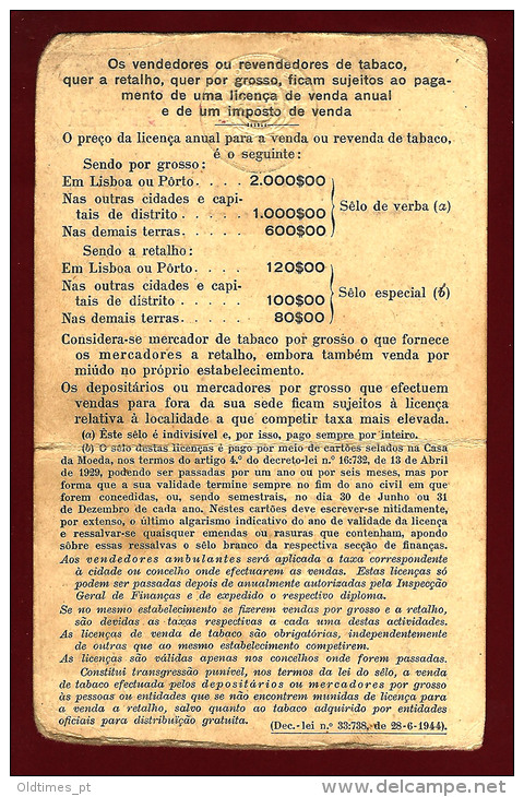 PORTUGAL - REPUBLICA PORTUGUESA - LICENÇA PARA VENDA DE TABACO A RETALHO - 1946 INVOICE - Portugal