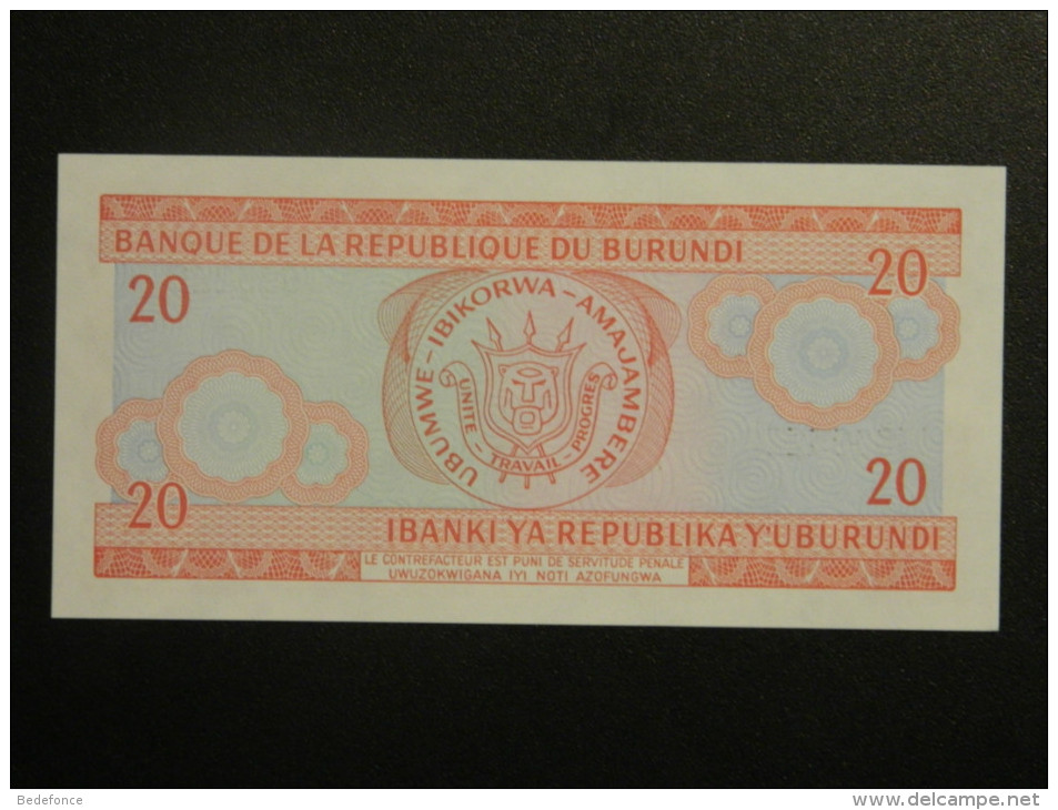 Billet - Burundi - Valeur Faciale : 20 Francs - 2001 - Jamais Circulé - Burundi