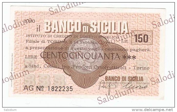 BANCO DI SICILIA - Sindacato Ortofrutta Fruttivendolo Agricoltura - MINIASSEGNI - Banconota Banknote Assegno - [10] Chèques