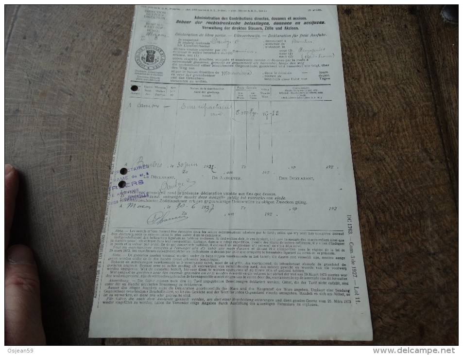 Document De Douane Bureau De Macon30/06/1937 - Transports