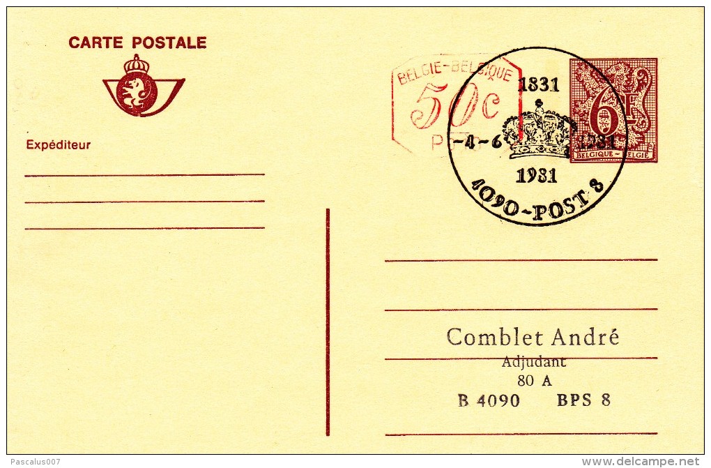 C01-140 - Belgique CEP - Carte Entier Postal 189 F M1 - P010 Du 4-6-1981 - COB  - Cachet De 4090 Post8 - Série  - SMP FB - Sonstige & Ohne Zuordnung