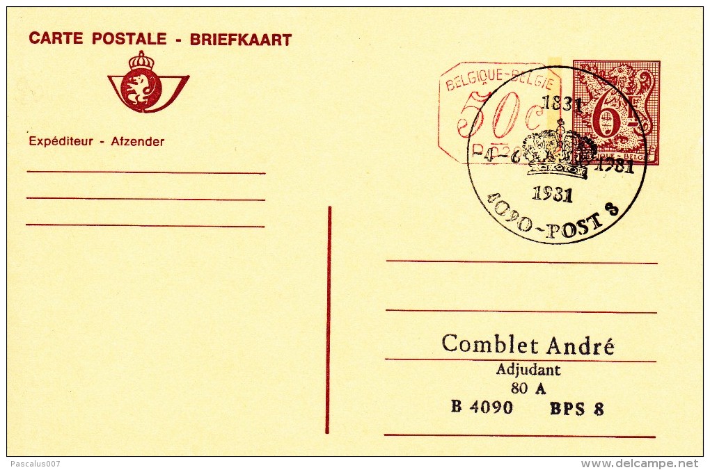 C01-142 - Belgique CEP - Carte Entier Postal 189 FN M1 - P020 Du 4-6-1981 - COB  - Cachet De 4090 Post8 - Série  - SMP F - Sonstige & Ohne Zuordnung