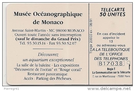 CARTE-PUBLIC-MONACO-50U-MF16-GEM A-MUSEE OCEANIQUE-UTILISE-TBE - Mónaco