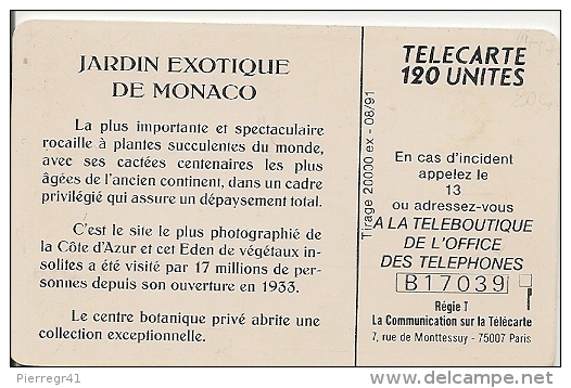 CARTE-PUBLIC-MONACO-120U-MF17-GEM A-JARDIN EXOTIQUE-UTILISE-TBE - Monaco