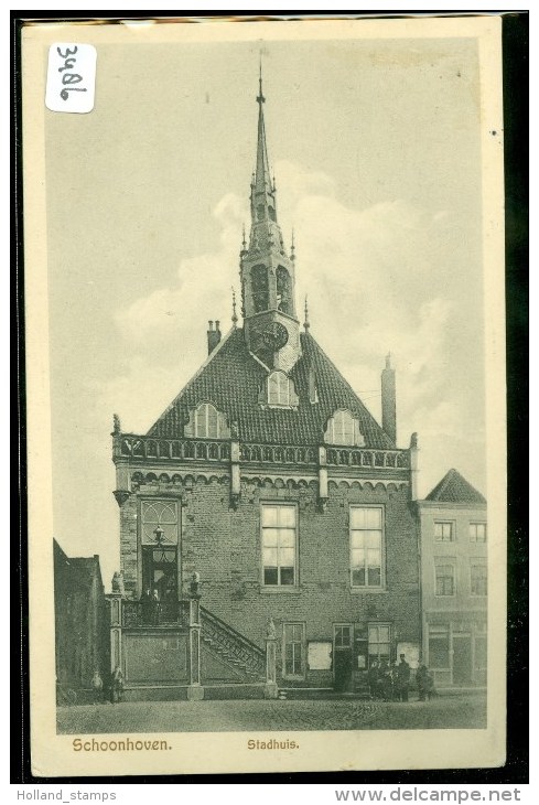 SCHOONHOVEN STADHUIS  * ANSICHTKAART * CPA * GELOPEN IN 1915 Naar GASSELTERNIJVEEN * NVPH NR 51 (3486) - Schoonhoven