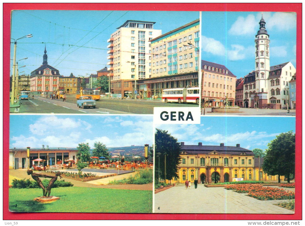 161756 / Gera  ( Thüringen ) - TROLLEY BUS CAR , STRASSE REPUBLIK TERRASSENCAFE OSTERSTEIN  RATHAUS , ORANGERIE  Germany - Gera