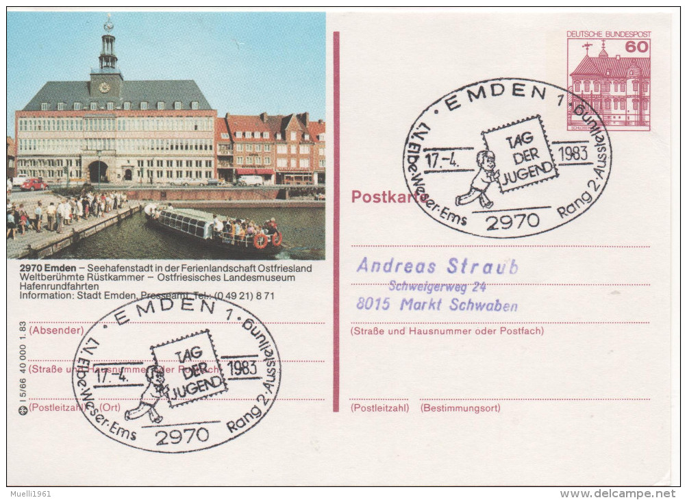 Nr. 3889,  Ganzsache Deutsche Bundespost, Emden - Illustrated Postcards - Used