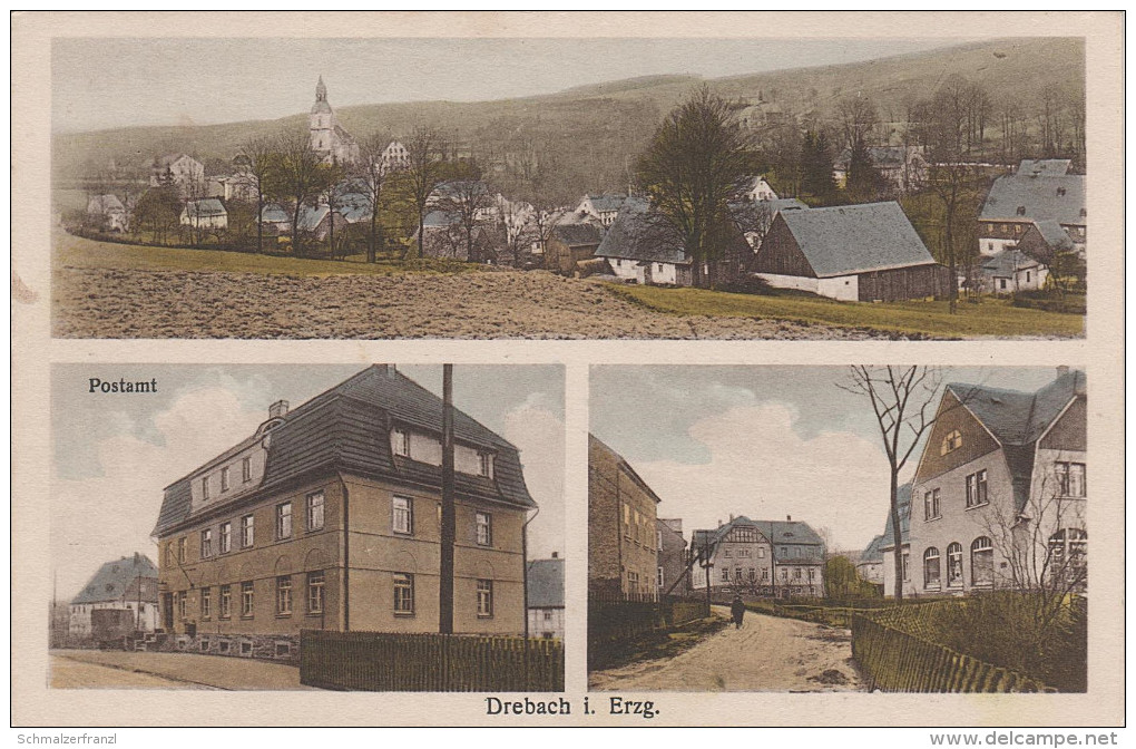 Litho AK Drebach Erzgebirge Dorfstrasse Postamt Bei Zschopau Wolkenstein Scharfenstein Annaberg Herold Thum Venusberg - Thum