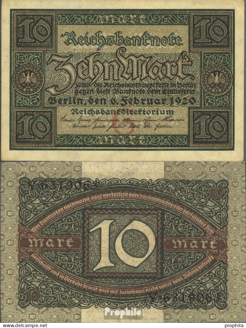 Deutsches Reich RosbgNr: 63a, 7stellige Kontrollnummer Bankfrisch 1920 10 Mark - 10 Mark