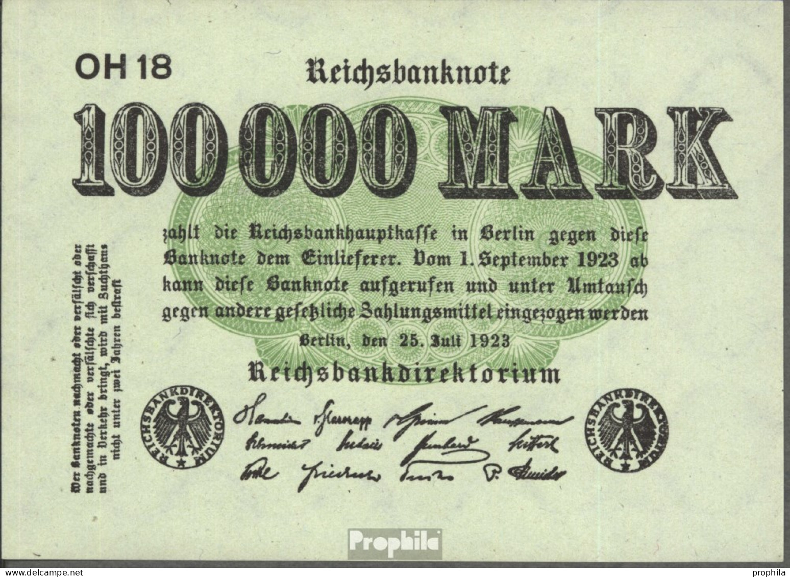 Deutsches Reich RosbgNr: 90b, Wasserzeichen Wellen Bankfrisch 1923 100.000 Mark - 100000 Mark