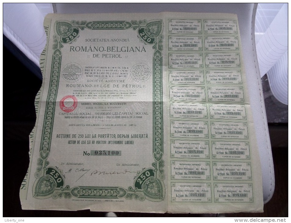 ROMANO BELGIANA De PETROL Actiune De 250 Lei  N° 035,100 / 1908 ( Voir Photo Pour Detail )! - Petrolio