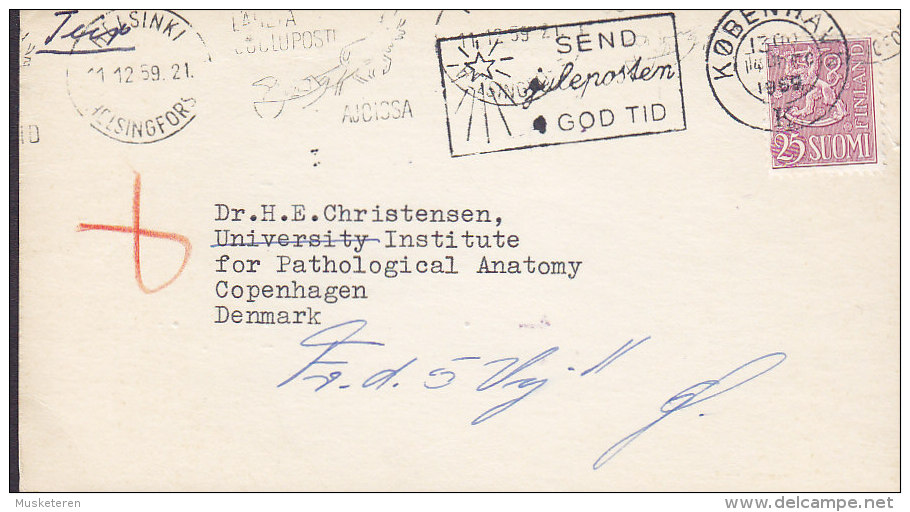 Finland UNIVERSITY Of HELSINKI Dept. Of PATHOLOGY, HELSINKI 1959 Card Karte To Denmark (2 Scans) - Storia Postale