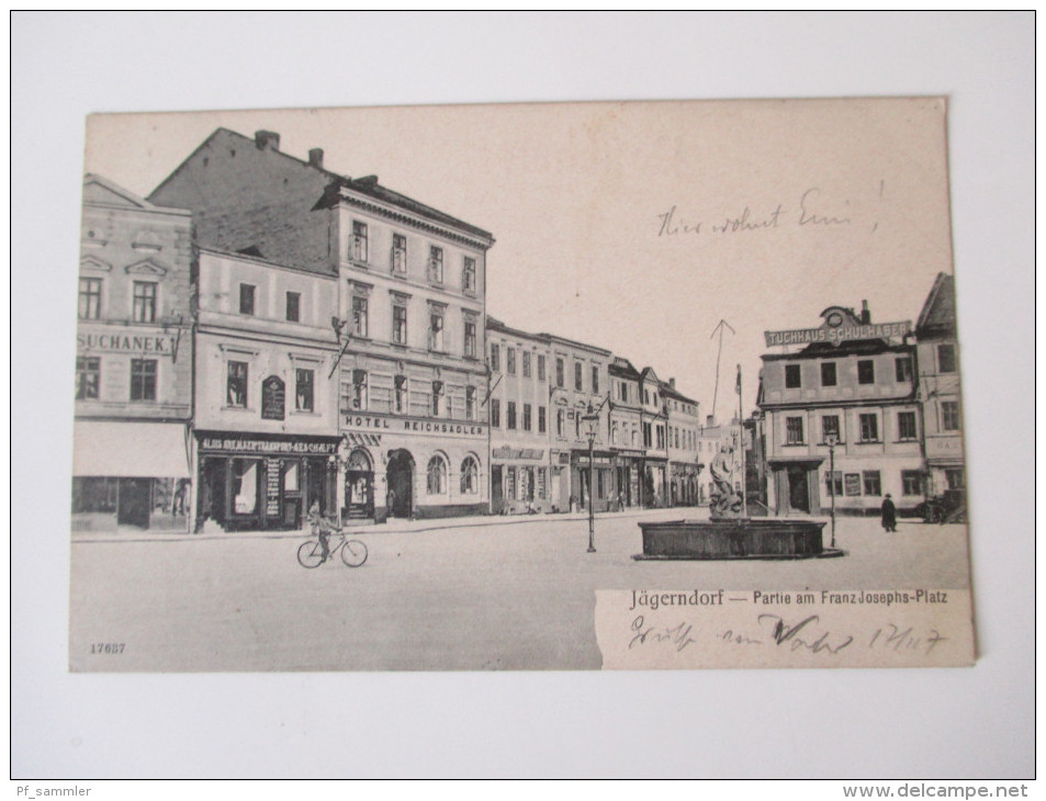 AK 1907 Österreich / Tschechien / Sudeten.Jägerndorf. Partie Am Franz Josephs-Platz. Hotel Reichsadler. Reinicke & Rubin - Sudeten