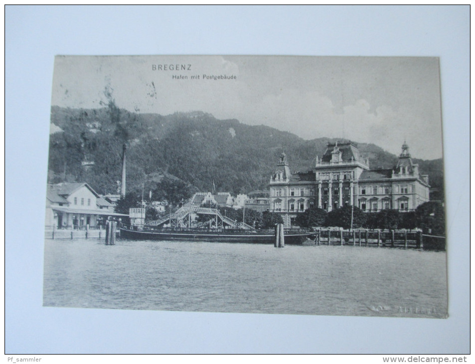 AK Österreich 1907. Bregenz. Hafen Mit Postgebäude. Prägestempel Austria. - Bregenz