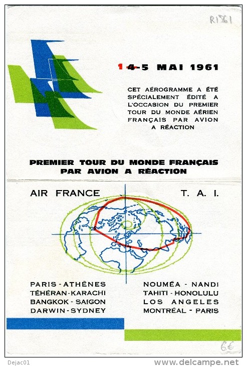 Polynésie - Premier Tour Du Monde TAI AIR FRANCE Par Avion à Réaction - 1er Mai 1961 - R 1561 - Brieven En Documenten