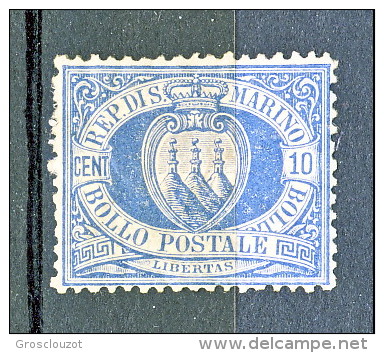 San Marino 1877 N. 3a C. 10 Oltremare Chiaro MH Perfetta Centratura Cat &euro; 225 - Nuevos