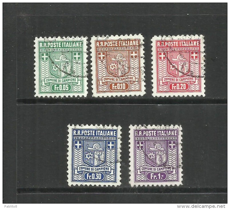 EMISSIONI LOCALI AUTONOME CAMPIONE 1944 STEMMA DEL COMUNE COAT OF ARMS ARMOIRIES SERIE COMPLETA COMPLETE SET USATA USED - Lokale/autonome Uitgaven