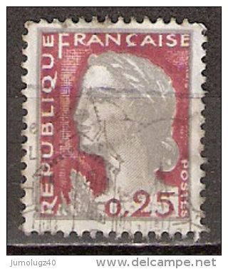 Timbre France Y&T N°1263 (10) Obl.  Marianne De Decaris. 0.25 Fc. Gris Clair Et Carmin Foncé. Cote 0,15 € - 1960 Marianna Di Decaris