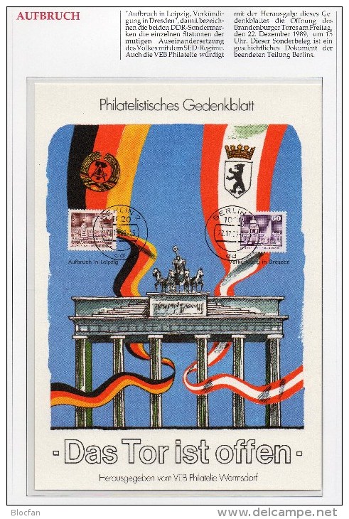 EXTRA Sonderblatt Das Tor Ist Offen 1989 DDR 2602+2649 GBl. O 4€ Flagge In Berlin Aufbruch Flag Gate Document Of Germany - Sonstige & Ohne Zuordnung