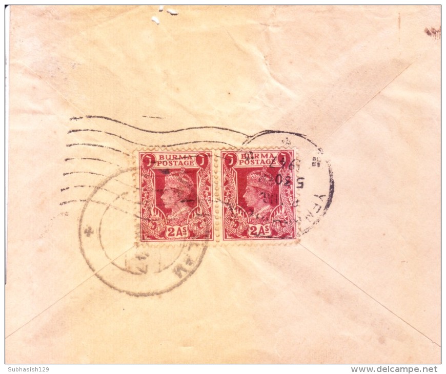 BURMA 1947 COMMERCIAL ENVELOPE POSTED FOR ARIMALAM, INDIA - Birmania (...-1947)