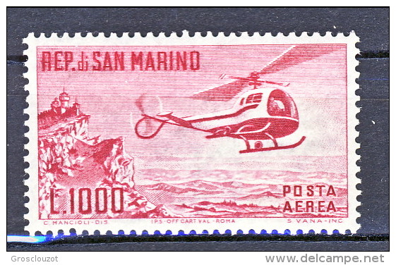 San Marino PA 1961 Elicottero N. 138 Lire 1000 Carminio MNH - Luftpost