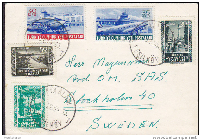 Turkey HAVANA NIGHT(e) CLUB Card 1954 YESILKÖY To Sweden Douglas DC 3 Aeroplane Flugzeug - Covers & Documents