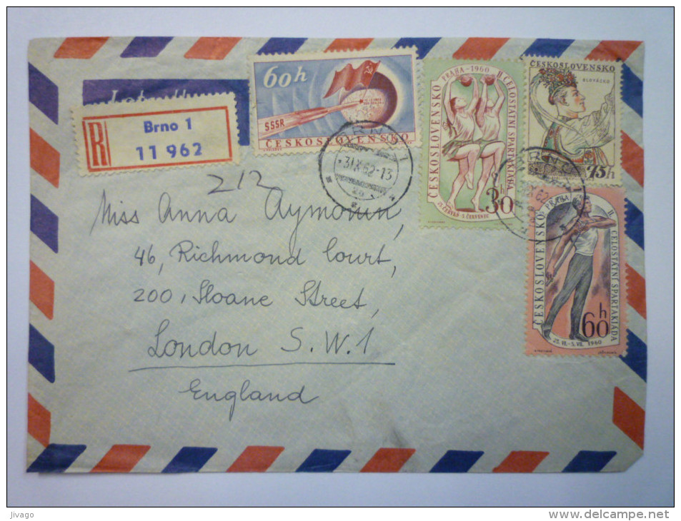 Enveloppe  Recommandée Au Départ De BRNO  à Destination De L´Angleterre  (12)   1962 - Storia Postale